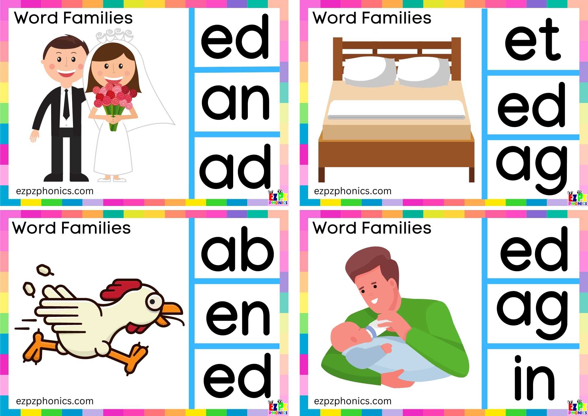 Word Family ed Look at the image and clip the correct letters clip cards group 1